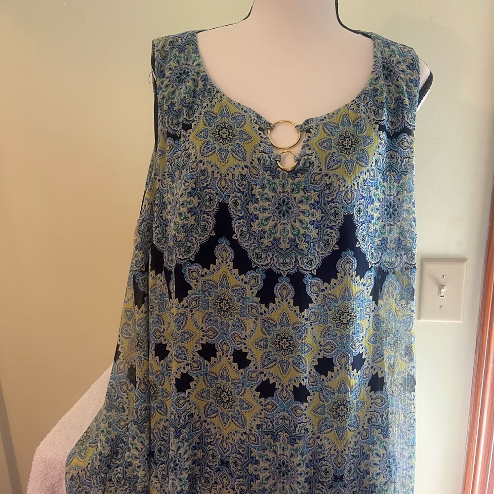 Tacera Blue and Yellow‎ Sleeveless Sundress